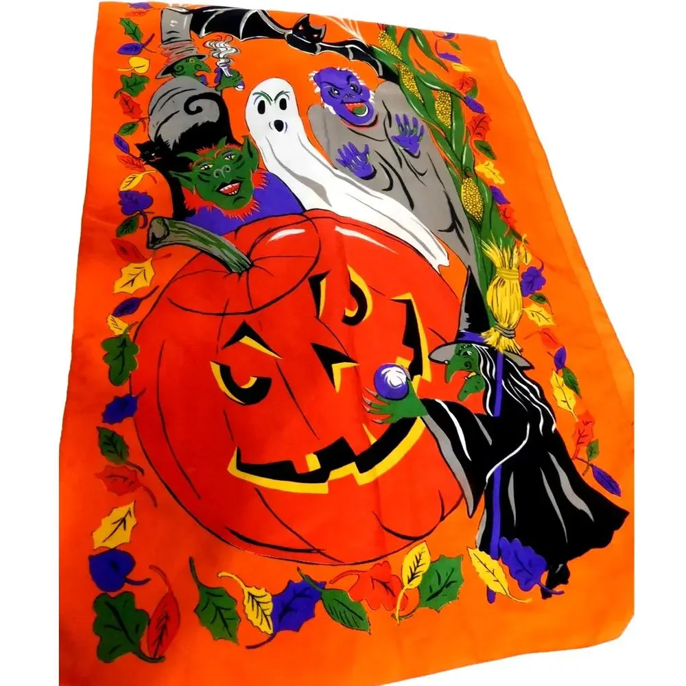 Vintage Accessory Street Halloween Scarf Pumpkin Witch Ghost Spider - Picture 1 of 10
